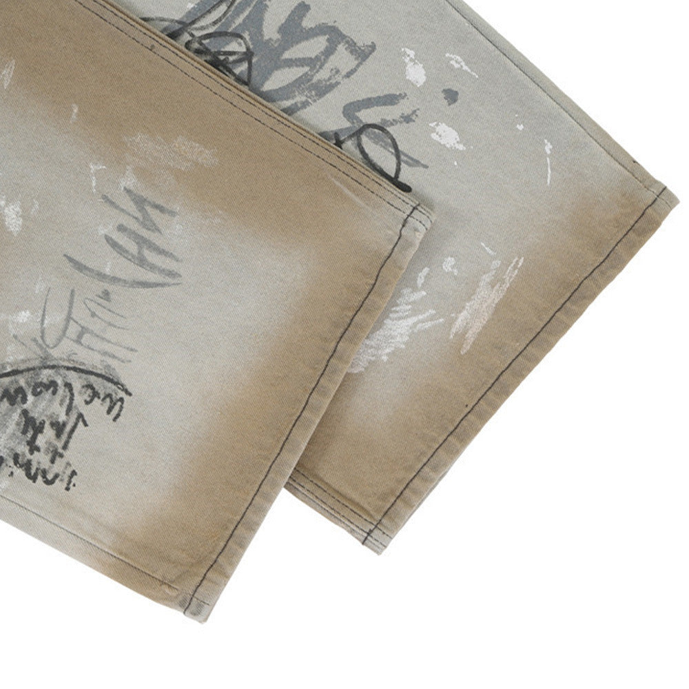 Hand Painted Graffiti Worn Jeans Men