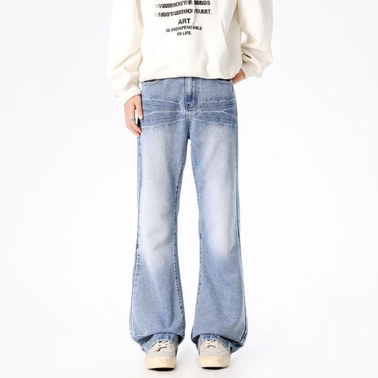 Washed Vintage Loose Straight-leg Pants In Solid Color for Men