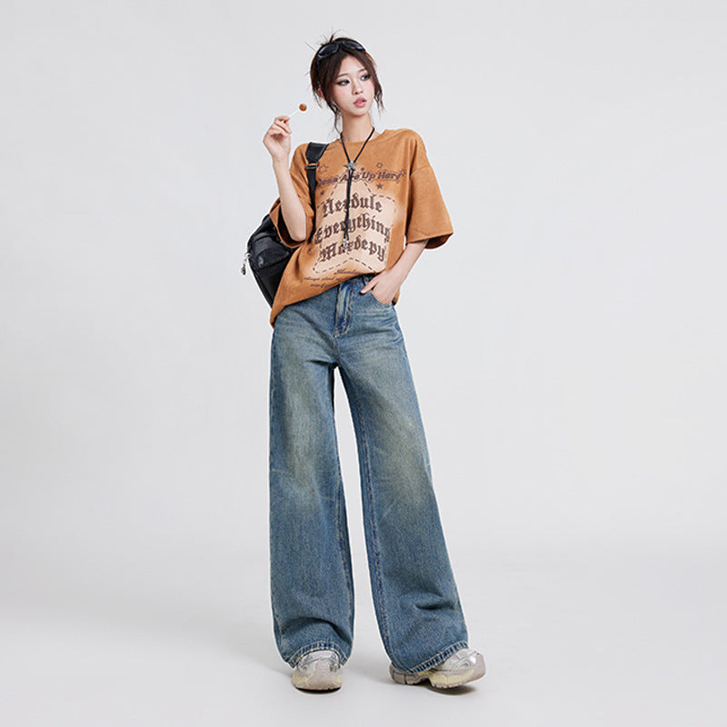 Women's High Waist Wide Leg Straight Baggy Jeans