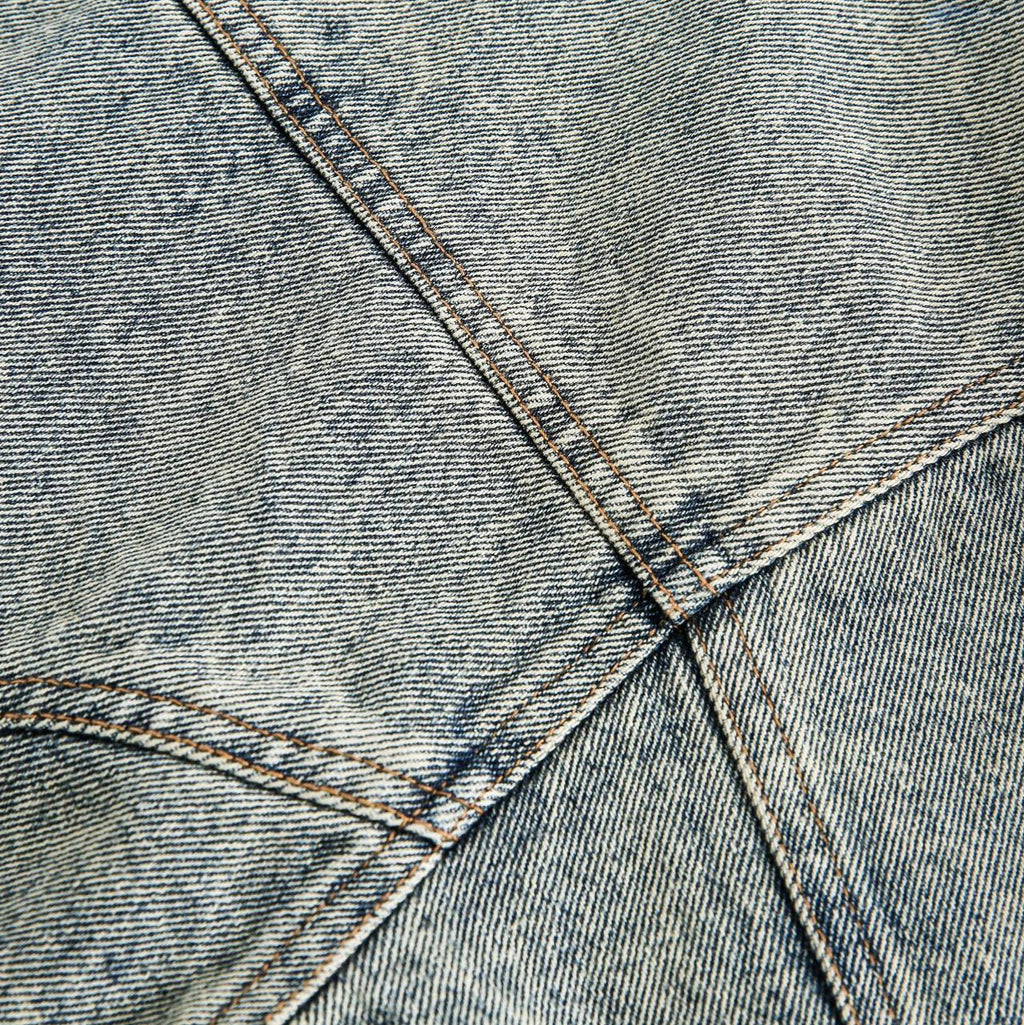 American Retro Washed Denim Jacket with Leopard Print Lapel