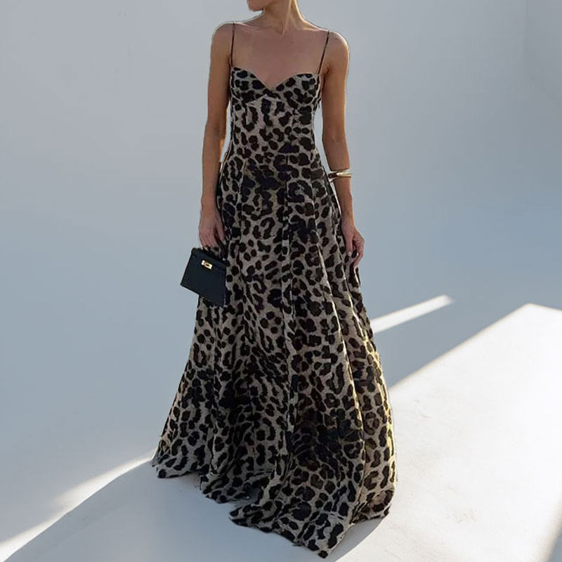Robe élégante à bretelles imprimé léopard – Chic et sexy