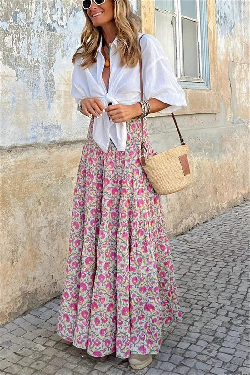 Women's Printed High Waisted A-Line Skirt Polyester