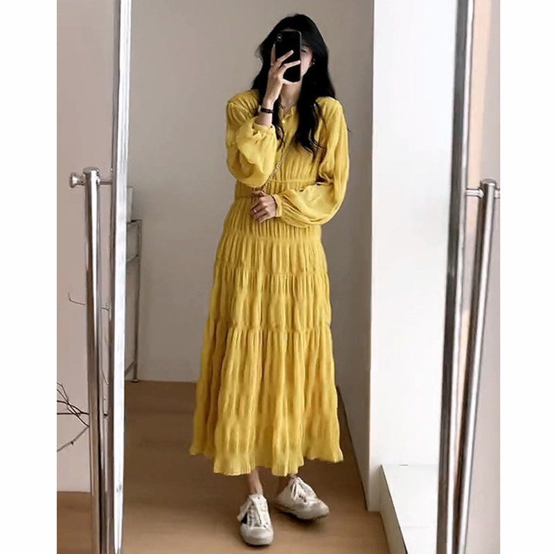Robe jaune en polyester haut de gamme pour femme, Tailles S-XL
