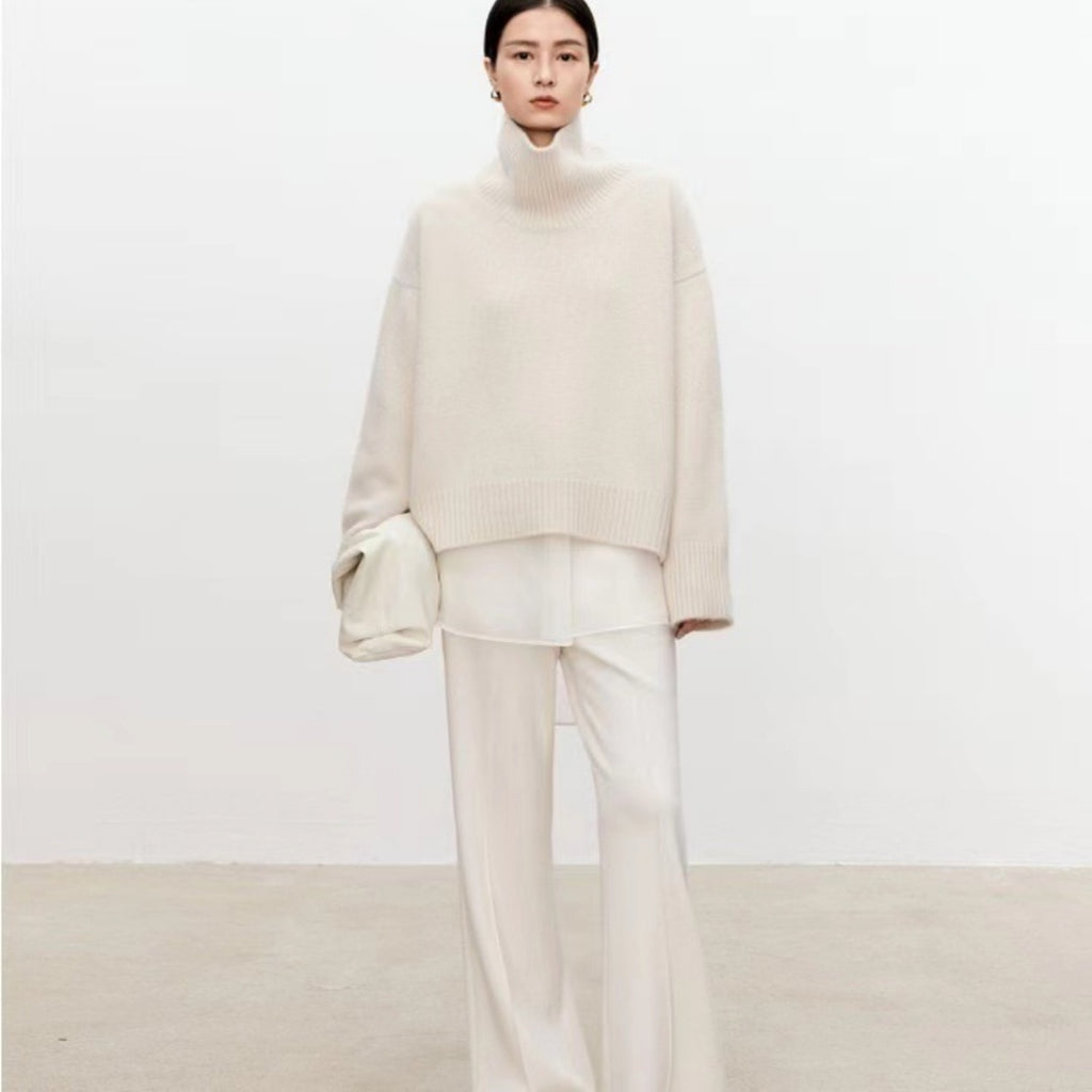 Women's Loose Fit Wool Turtleneck Sweater - Camel, White, Black & More