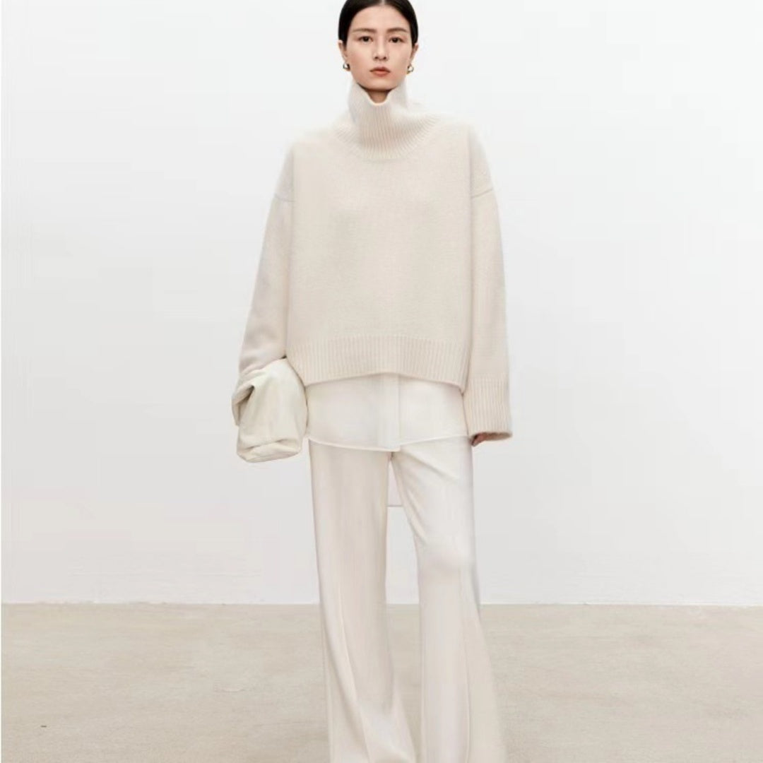 Women's Loose Fit Wool Turtleneck Sweater - Camel, White, Black & More