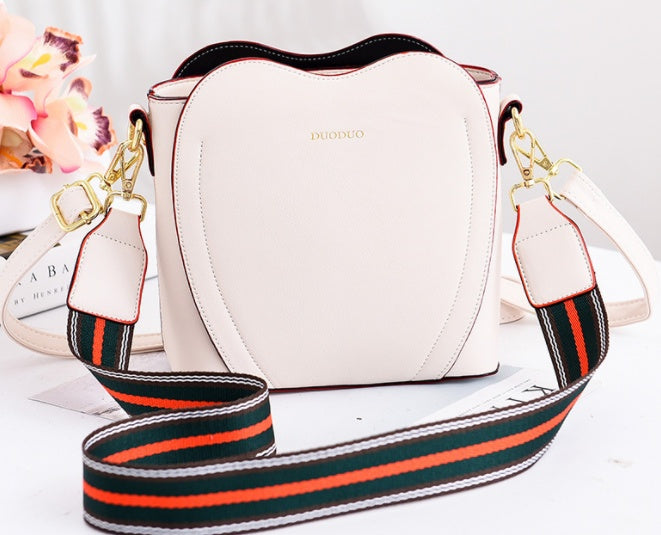 Women's Peach Heart PU Shoulder Bag Crossbody Bucket Bag