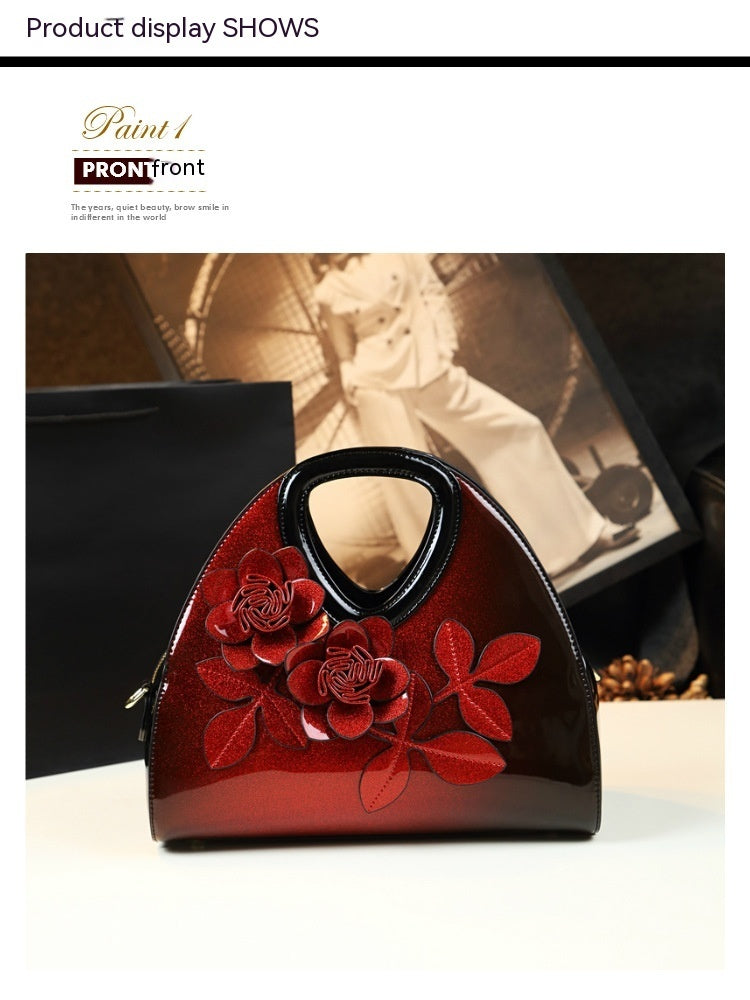 Personalized Flower Dumpling Patent Leather Messenger Bag
