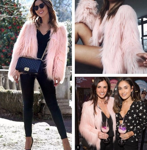 Autumn Winter Women's Long Wool Fur Coat with V Collar and Long Sleeves