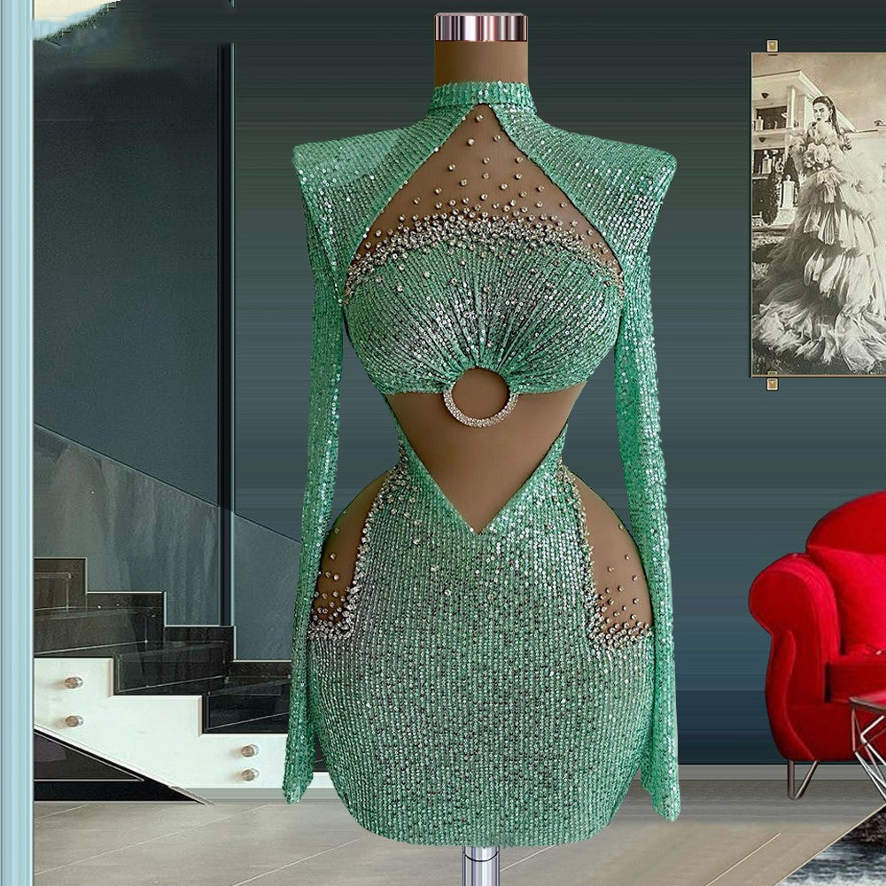 Robe Courte Sans Manches pour Fête d'Examen d'Arts de la Scène avec Fermeture Éclair et Taille Mi-Haute