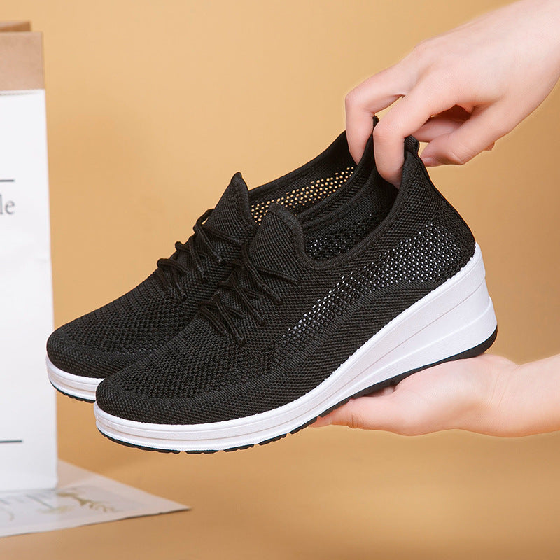 Chaussures compensées décontractées en maille respirante à talon moyen pour femme