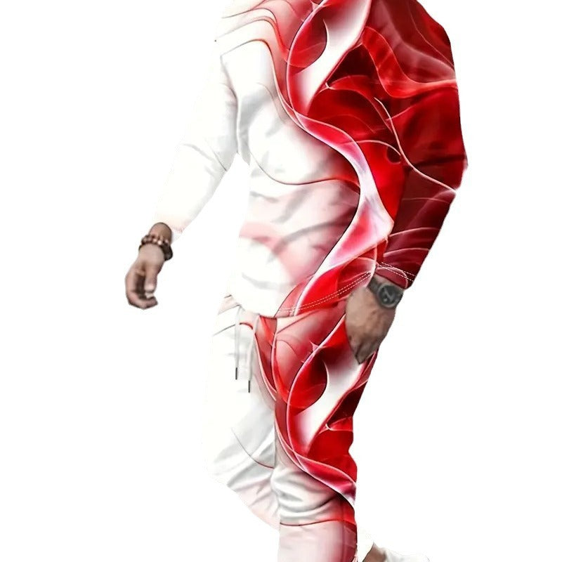 Men's 3D Digital Print Round Neck Sports Sweatshirt Suit