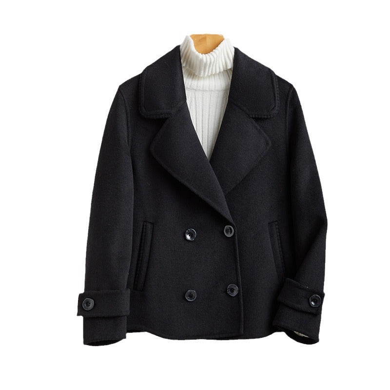 Double Breasted Woolen Suit Collar Coat for Women