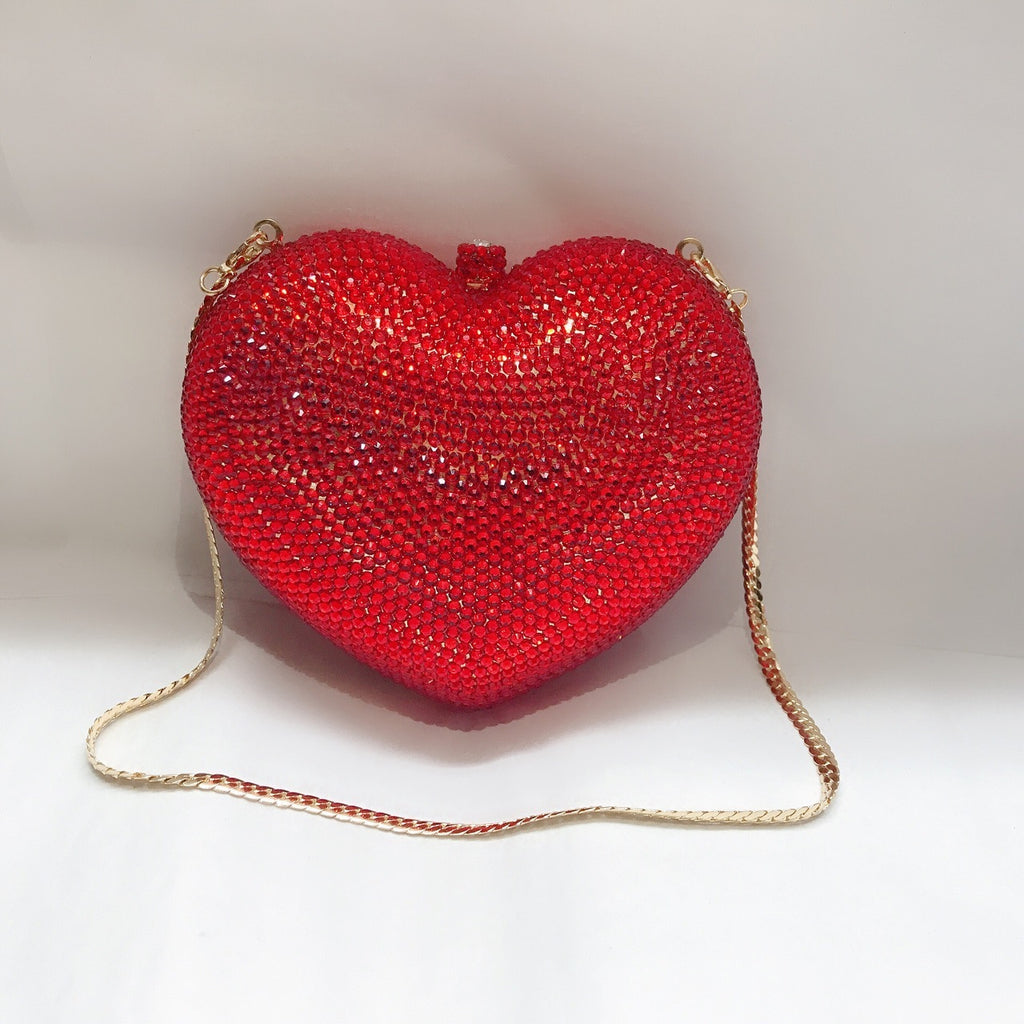 Sac de soirée mini cœur rouge en diamant avec bandoulière chaîne