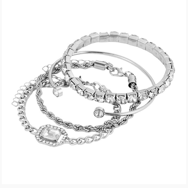 4pcs Women's Adjustable Crystal Bracelet Set with Rhinestones