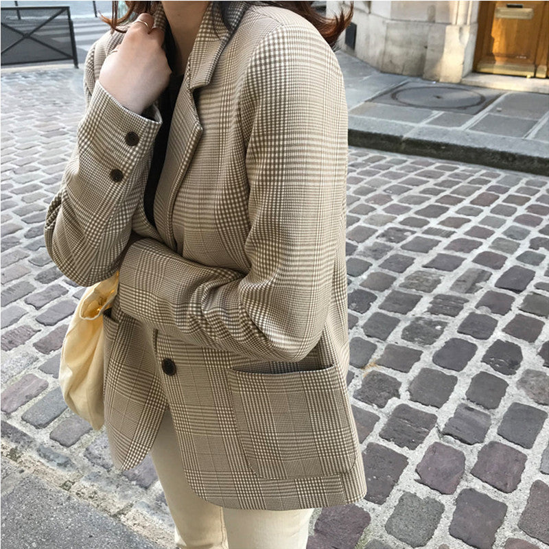 Retro Plaid Polyester Blazer