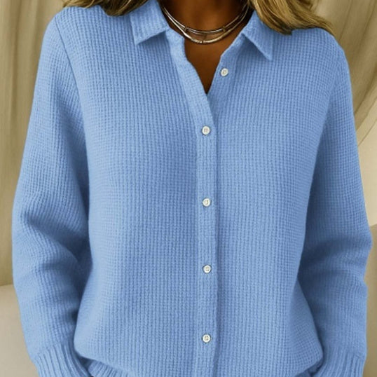 Pull décontracté tricoté à revers boutonné et manches longues pour femme