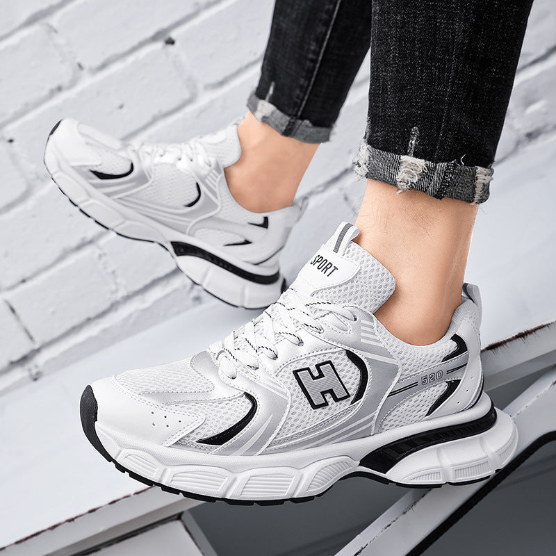 Men's Mesh Casual Running Shoes in White, Orange & Black