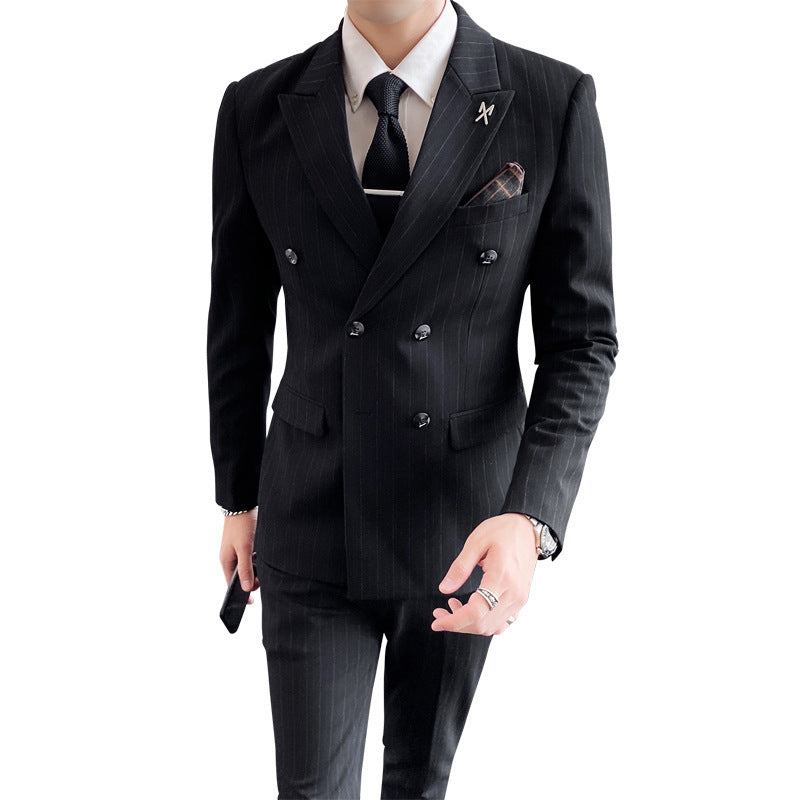 Costume croisé rayé chic décontracté pour homme