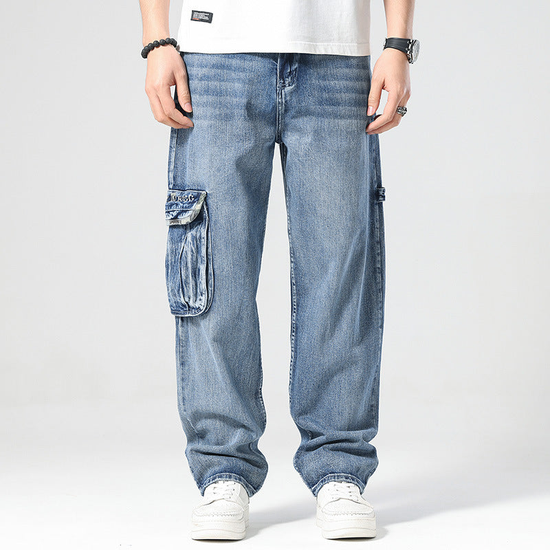 Hip Hop Men's Retro Nostalgic Multi-Pocket Denim Pants