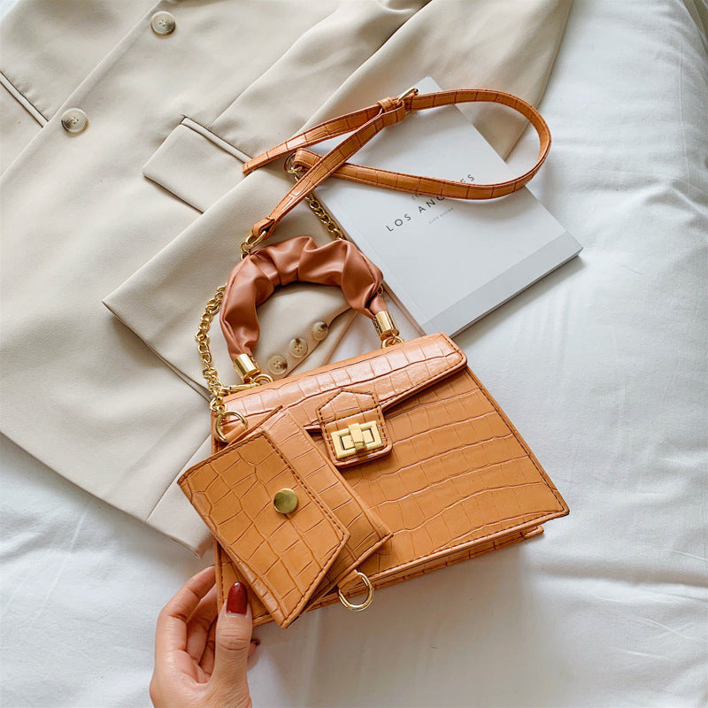 Portable Small Square PU Bag with Soft Handle and Lock Closure