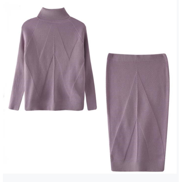 Pull col roulé tricoté de style européen et américain avec jupe chaude ajustée