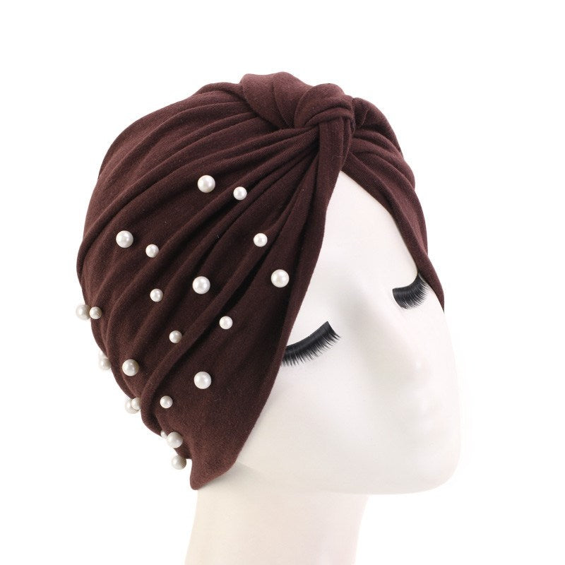 Turban tricoté en coton musulman avec des perles cloutées pour le printemps, l'automne, l'hiver