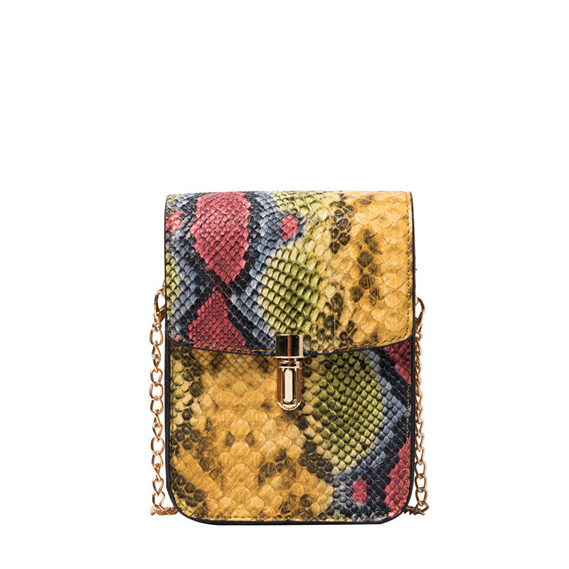 Snakeskin One-Shoulder Lock Bag for Women