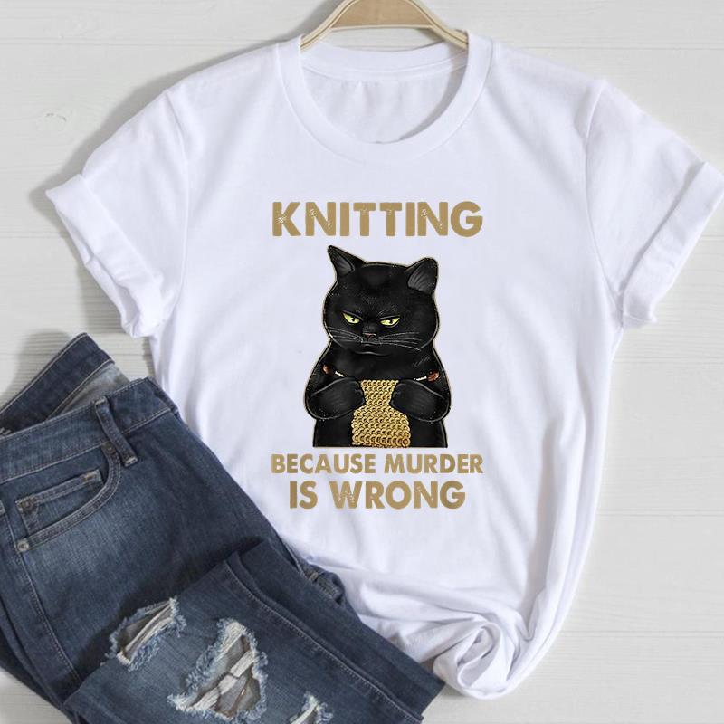 Cute Cat Printed European & American Short Sleeve T-Shirt