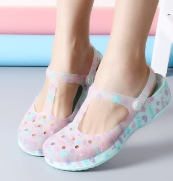 Sandales d'été imprimées en gelée pour femmes, chaussures de plage à trous