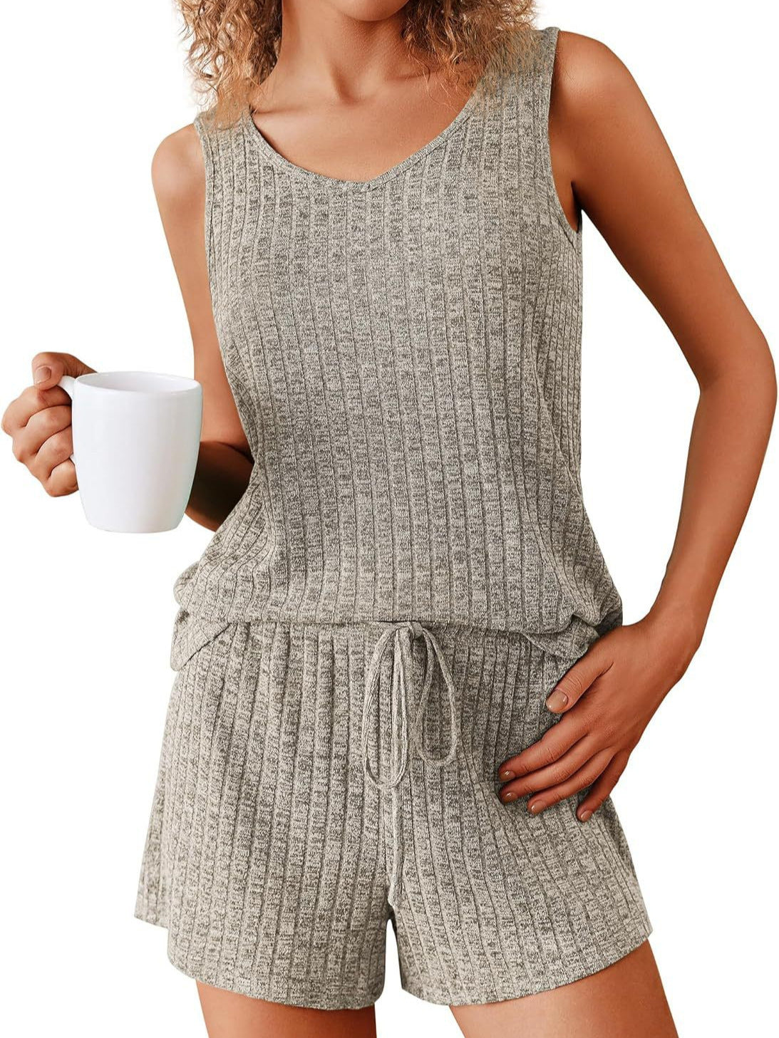 Rib Knitted Homewear Pajamas Suit Women
