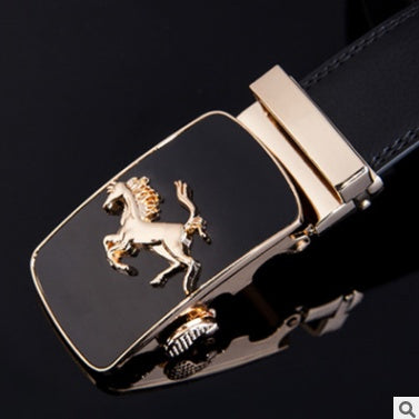 Men's Leather Automatic Buckle Belt 3.55CM Wide with Gold Buckle Head