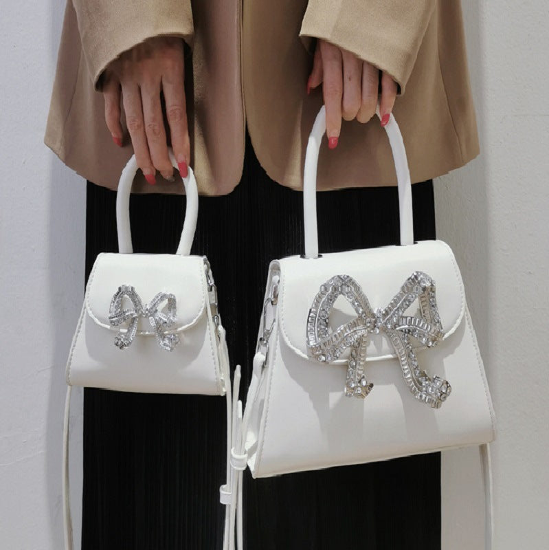 Diamond Bow Small Square Portable Bag with Diamond Inlay