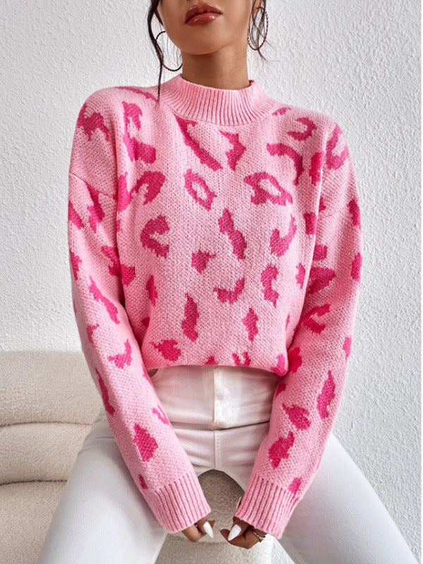 Haut pull jacquard imprimé léopard printemps et automne