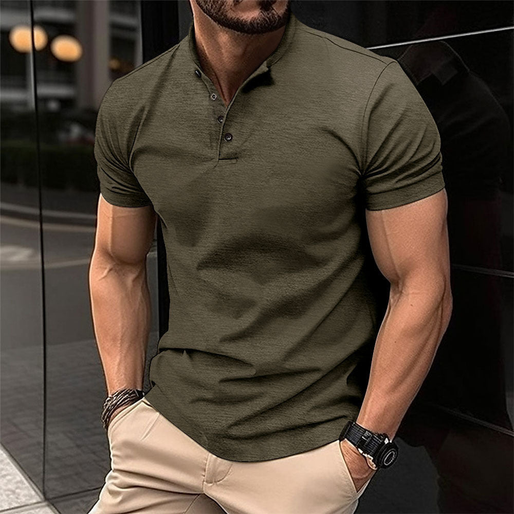 Men's Short-Sleeve Button Henry Collar Sports Polo Shirt Summer Top