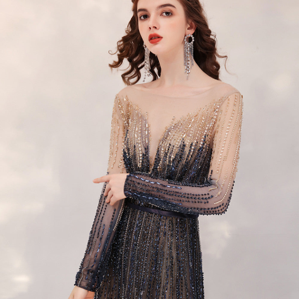 Women's Long Korean Style Host Dress with Gradient Color