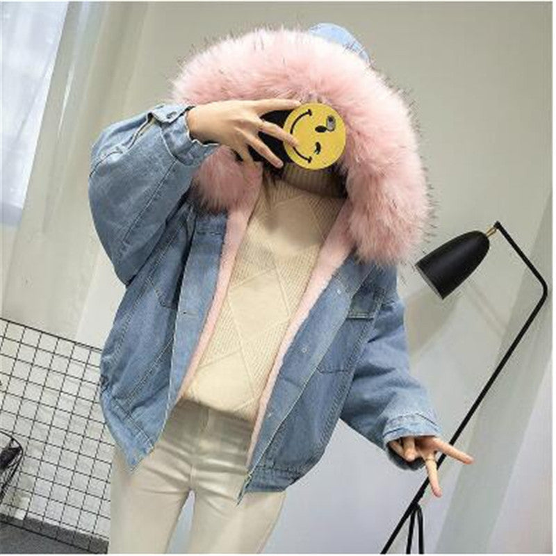 Plush Padded Cotton Denim Jacket with Long Sleeves