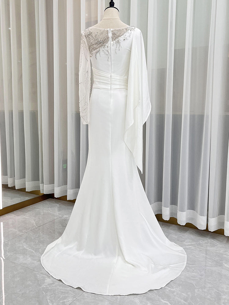 Elegant Slimming Long Sleeve Evening Dress with Zipper in White or Red