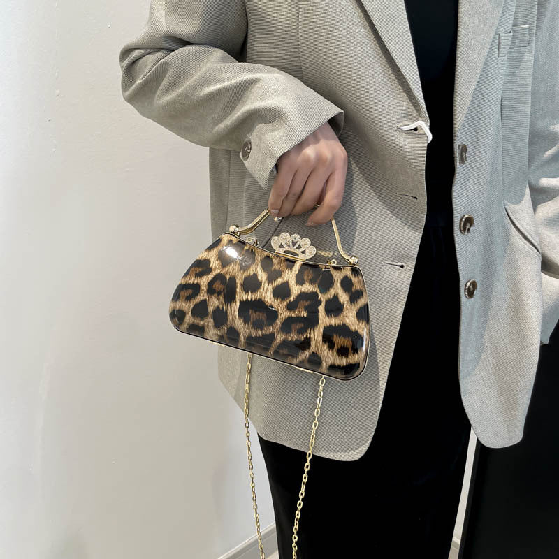 Leopard Print Retro Round PU Crossbody Bag for Women