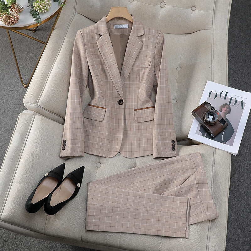 Ensemble élégant pour femme de style britannique à carreaux abricot