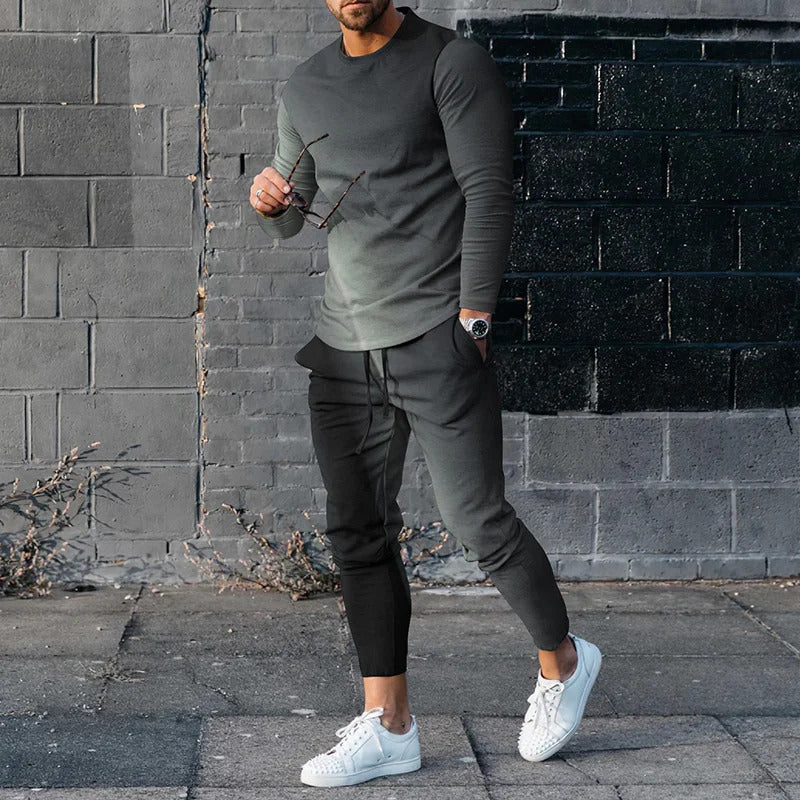 Casual Loose Gradient Long Sleeve Sweater Two-Piece Set