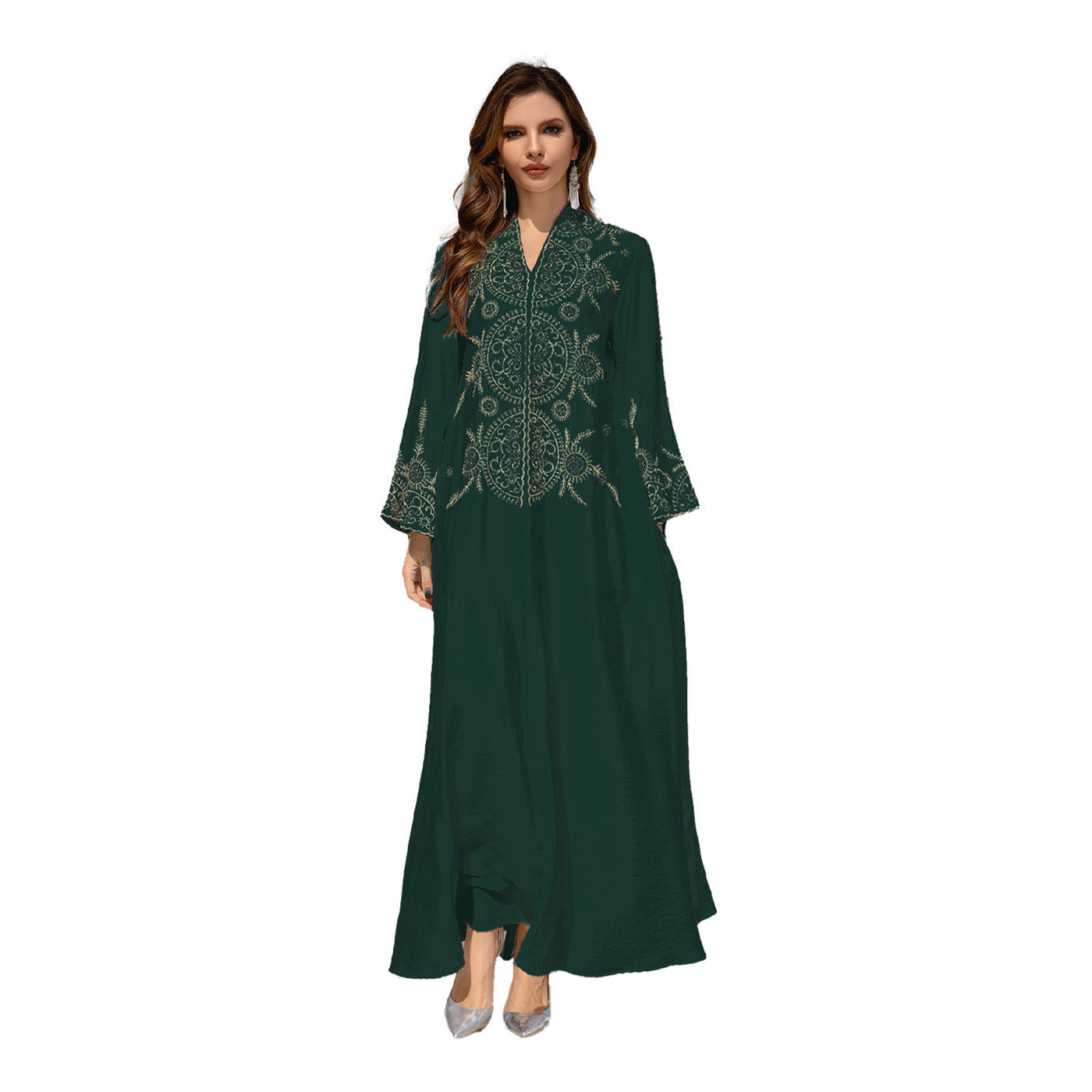 Muslim Women's Embroidered Robe Dress Long Sleeve Polyester
