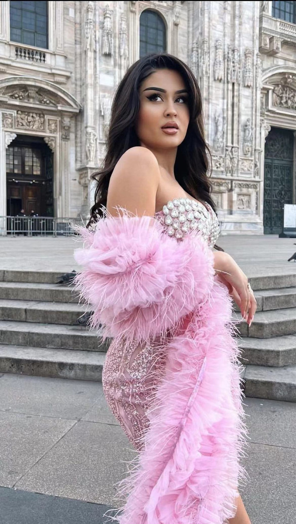 Women’s Pink Rhinestone Sequined Embroidered Tube Top Dress Cotton S-XL
