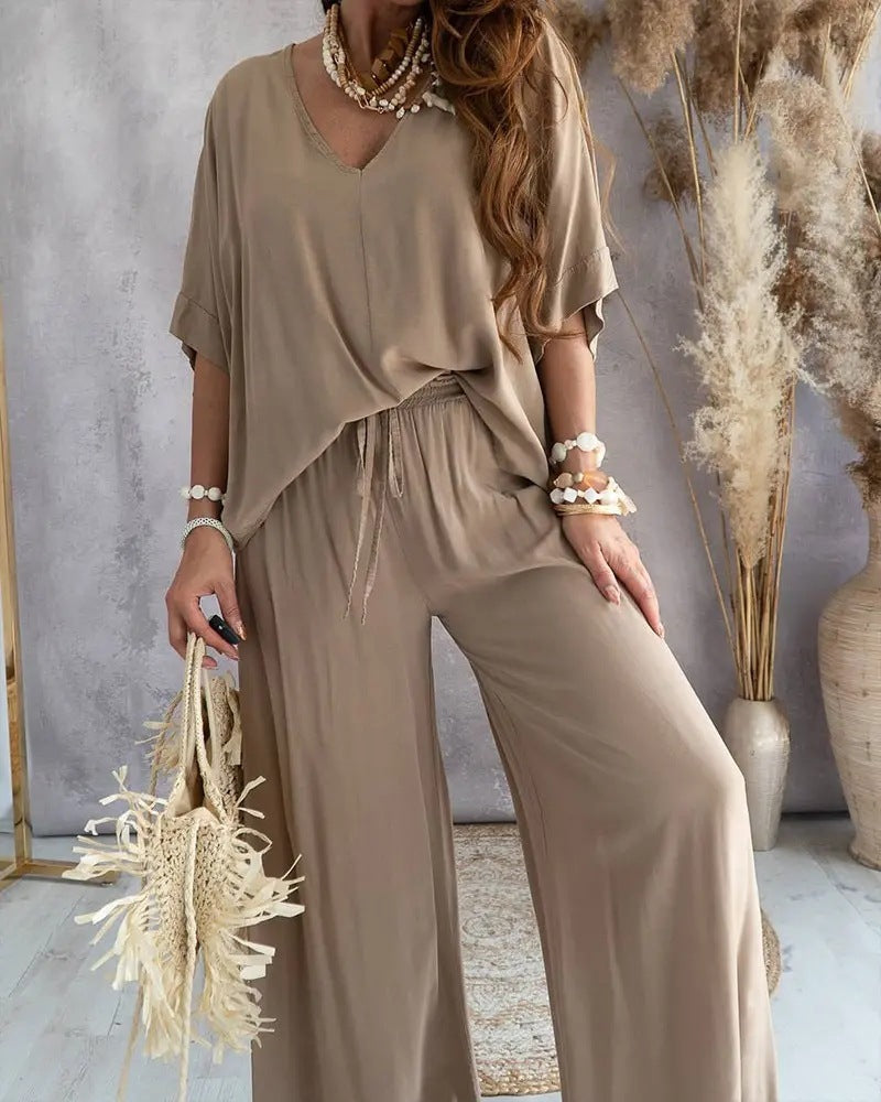 Women's Bat Sleeve Top and Casual Pants Set