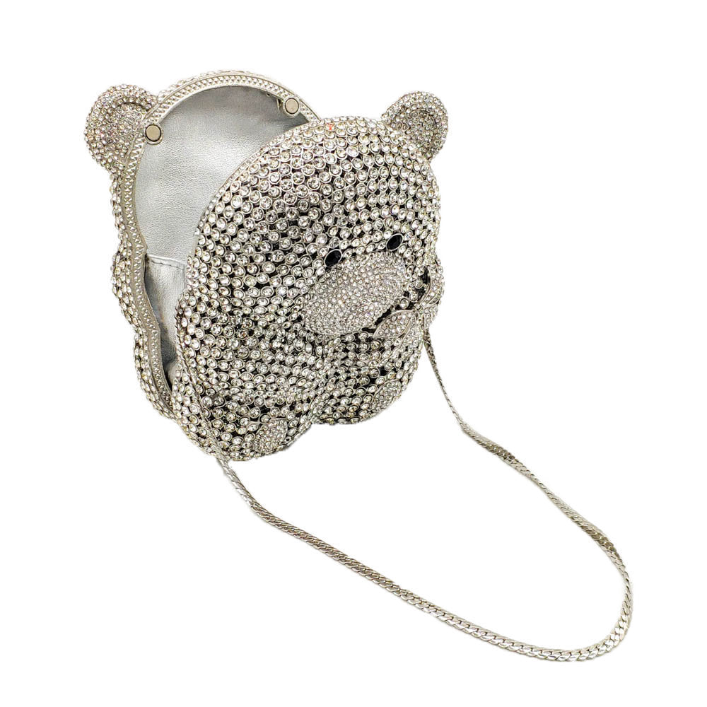 Bear Rhinestone Diamond Party Clutch Evening Bag with Chain Handle
