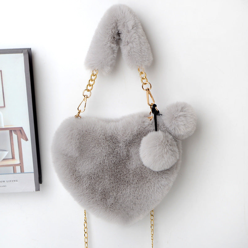 Love Bags Medium Soft Plush Heart Handbag with Zipper
