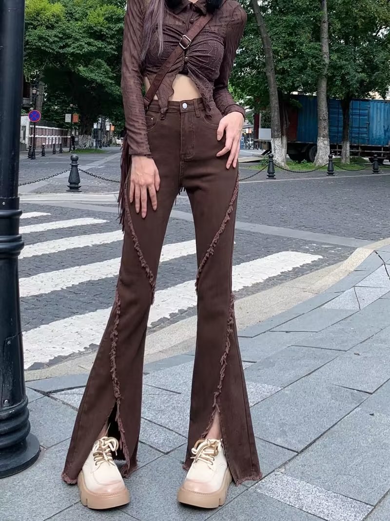 Jean slim robuste et déchiré, coupe slim, pantalon en forme de fer à cheval