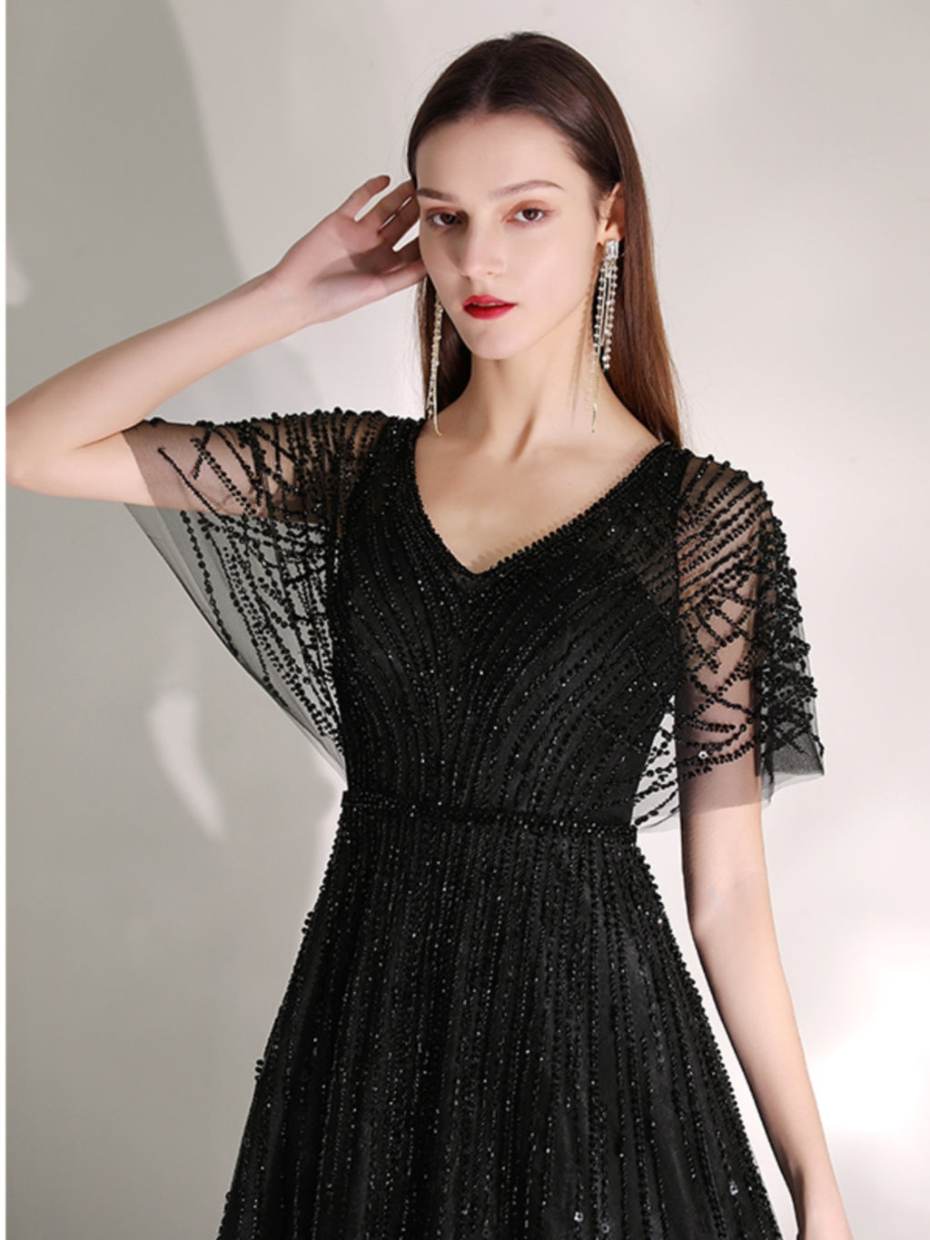 Women's Fashion Solid Color Black Polyester Dress