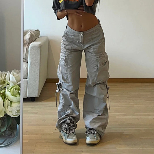Simple Loose Low Waist Straight Casual Wide Leg Pants
