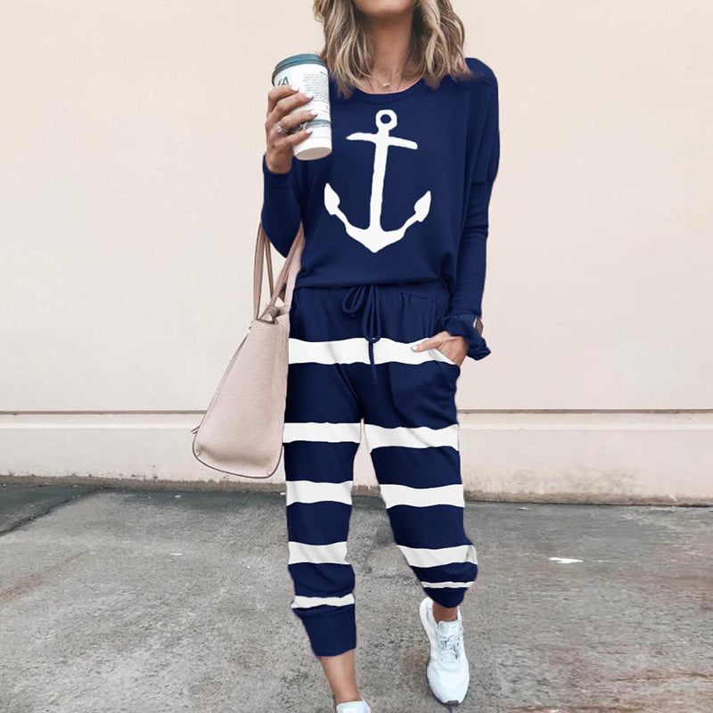 Women's Polyester Casual Printed Suit with Shirt and Pants