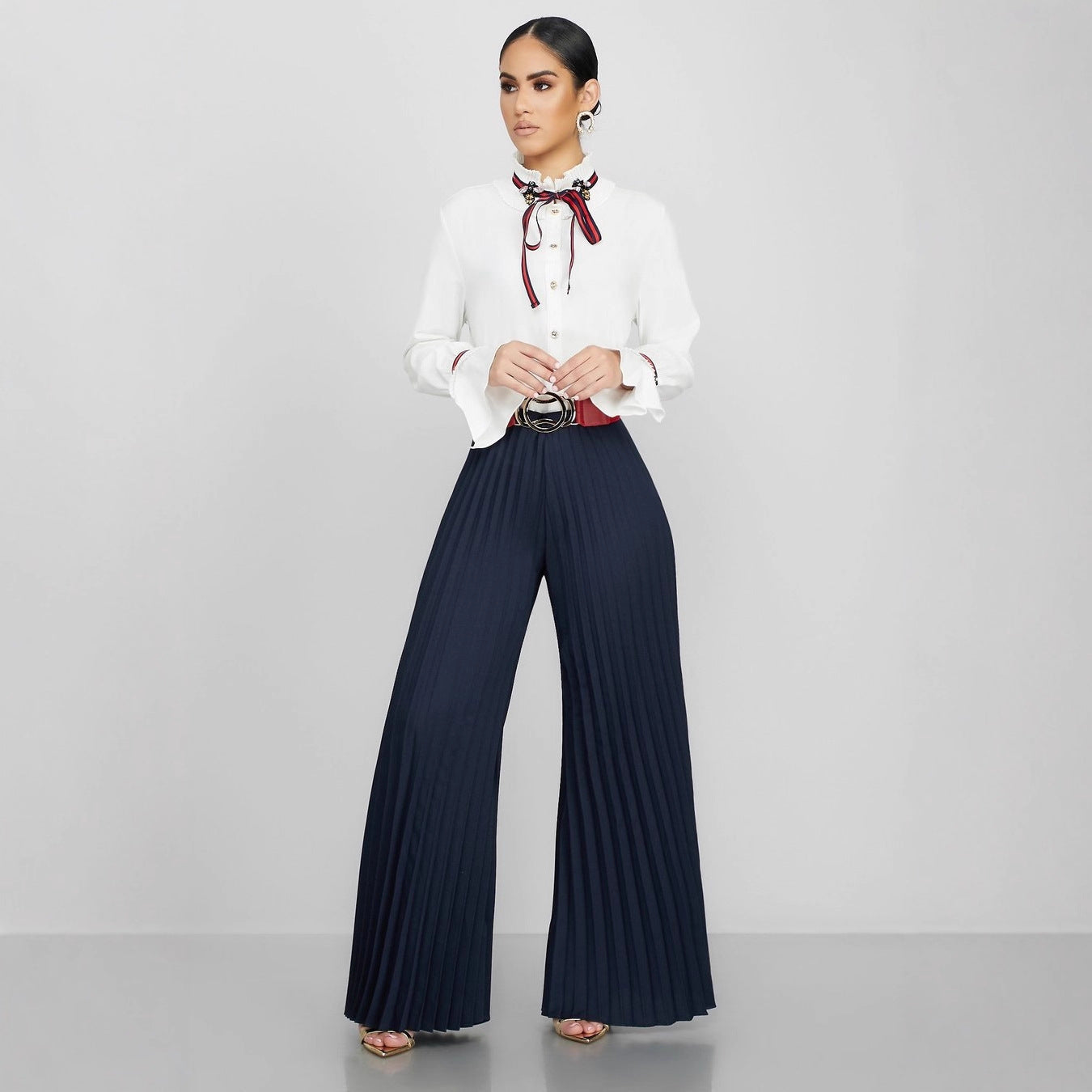 Pantalon plissé à jambes larges pour femme, tendance et décontracté